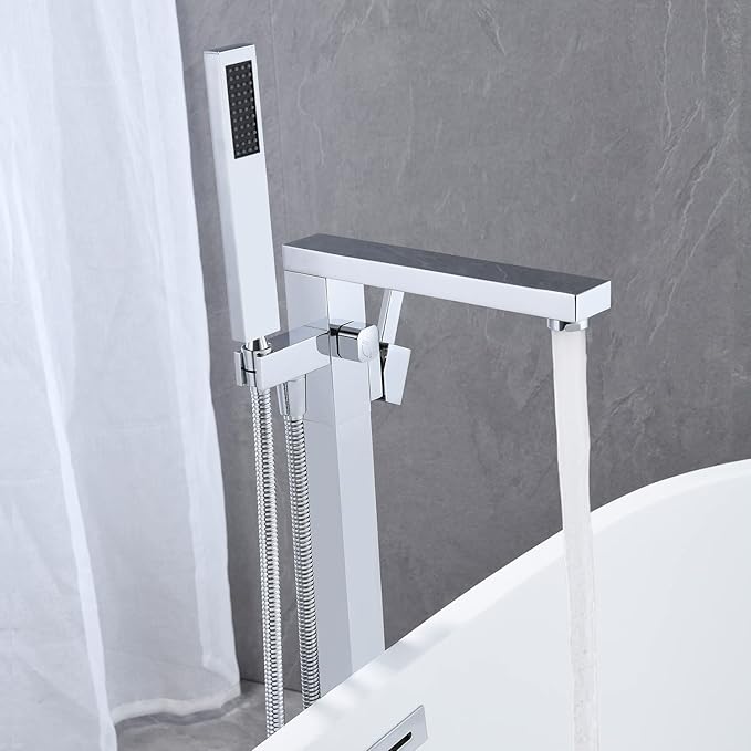 Freestanding Bathtub Faucet Tub Filler Chrome Floor Mount Bathroom Faucets Brass Single Handle with Hand Shower