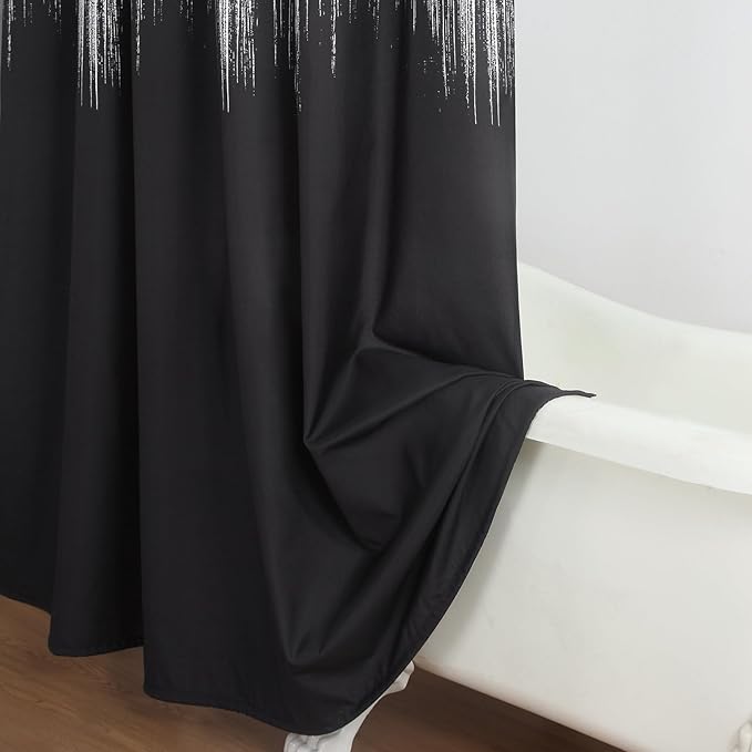 Long Fabric Shower Curtain, Black and White Cloth Shower Curtains for Bathroom, Modern Waterproof Bathroom Curtains, 78" W x 78" H