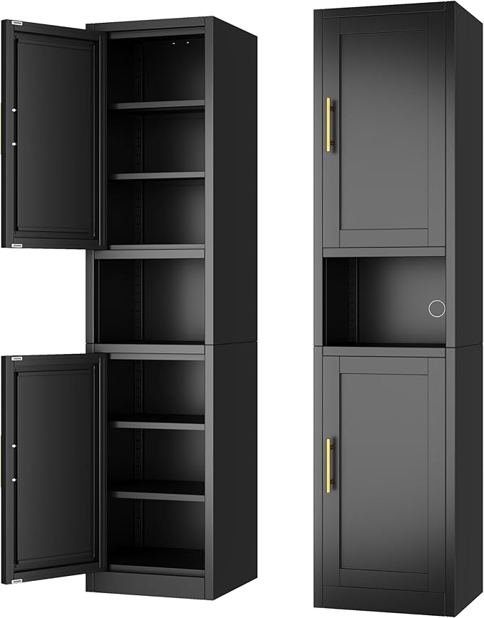 Tall Narrow Storage Cabinet 66.93" H Tall Bathroom Cabinet Metal Pantry Cabinets, 4 Adjustable Shelves for Kitchen, Home Office, Living Room, Dinning Room (16 inches Wide Black)