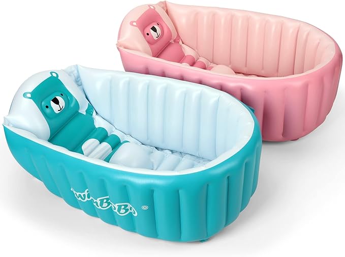 Swimbobo Inflatable Baby Bath Tub Portable Foldable Travel Mini Swimming Pool Helps Infants to Toddler Tub (Pink)