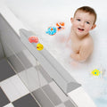 Splash Guard for Bathtub, 3.8" x 3.6" Silicone Bath Tub Splash Guard with 6 Suction Cups, Bathtub SplashGuard Play Shelf Area for Kids with 3°Drainage Slope for Faster Drying - Grey