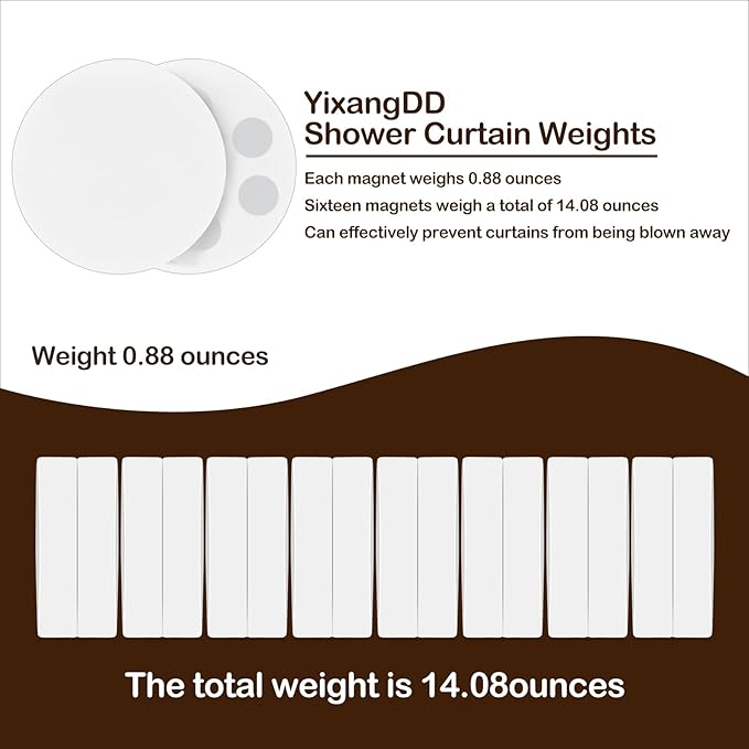 16 Pack Shower Curtain Weights, Rubber Covered Magnetic Curtain Weights, Shower Magnets for Curtain Liner Prevent from Blowing Around, Work for Drapery, Flag, Tablecloth (8 Pairs)