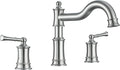 Roman Bathtub Faucet Deck Mount Tub Faucet for Bathroom Widespread Elegant Classic Spout with 3 Holes 2 Handle Valve Cartridge Included, Brush Nickel