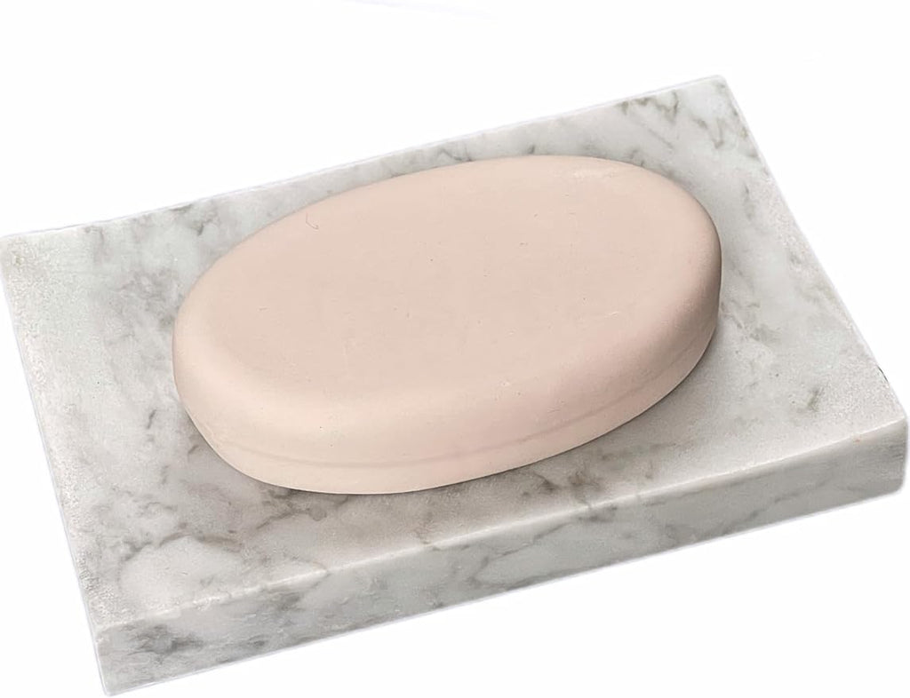 Real Marble Soap Dish - Soap Dish for Shower, Shower Bar Soap Holder, Marble Dish for Bathroom Kitchen, Decorative Stone Soap Dish (Calacatta White, Rectangular)