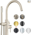 Freestanding Bathtub Faucet Waterfall Tub Filler Brushed Nickel Floor Mount Brass Single Handle Bathroom Faucets with Hand Shower (Electroplating color, The bottom of the water)