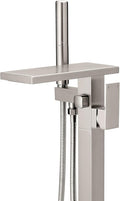 Hoimpro Floor Mount Bathtub Faucet Freestanding Waterfall Tub Filler, Brushed Nickel Single Handle High Flow Shower Faucets Mixer Bathroom Tub Faucets with 2 Function Hand Shower Wand