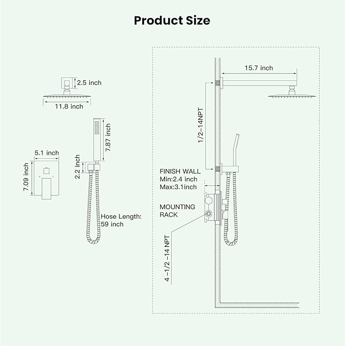 gotonovo Rainfall Bathroom Shower System Rain Shower Head and Handle Set Wall Mounted Shower Complete Combo Solid Brass Pressure Balancing Shower Mixer Valve 12 Inch Matte Black