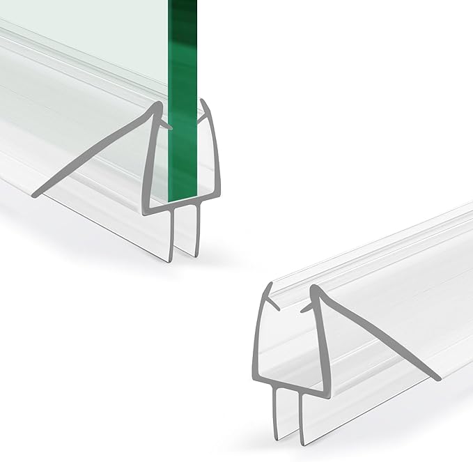 Shower Door Bottom Seal with Sweep 2Pack, 39"(990mm) Length PVC Clear Strips for 3/8"(10mm) Thick Frameless Glass Door, to Stop Water Leaking