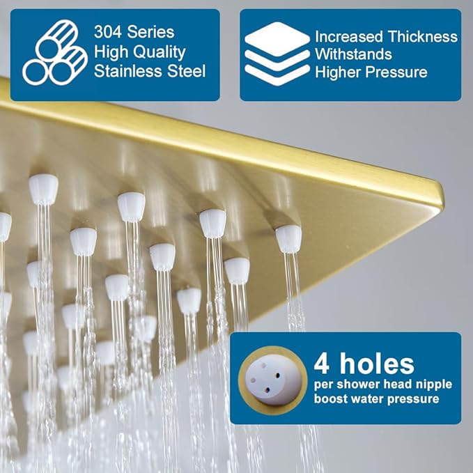 POP SANITARYWARE Shower Tub Faucet Set Brushed Gold Bathroom Shower System with Tub Spout Wall Mounted Rainfall 12 Inch Thickened Shower Head and Handle Set Include Shower Valve and Trim Kit