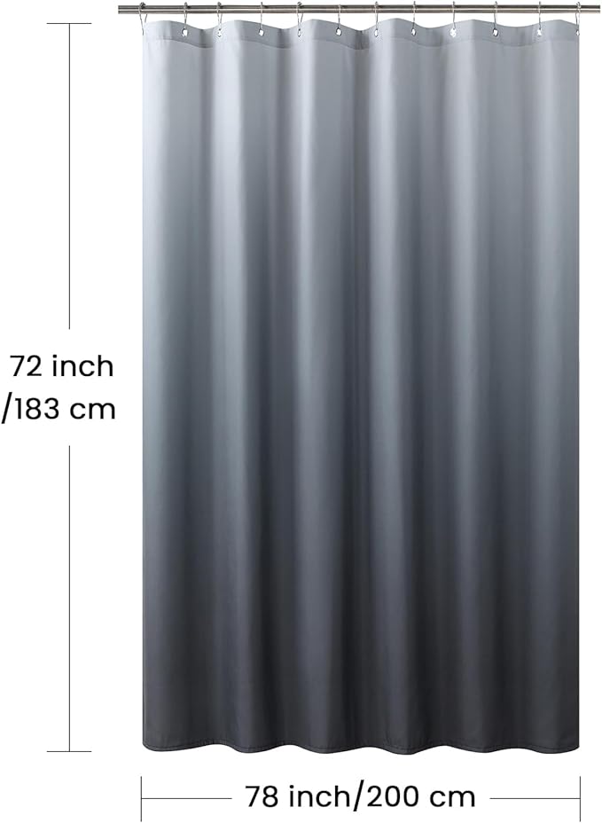 Fabric Shower Curtain, Grey Ombre Modern Shower Curtains for Bathroom, Waterproof Bathroom Curtains, 78" W x 72" H
