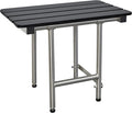 28-inch x 15-inch ADA Bariatric Folding Wall Mount Bathroom Shower Seat Bench with Legs, Black Slatted Phenolic Seat