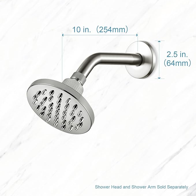 OFFO Shower Arm with Flange, 10 in Brushed Nickel Wall Mount Replacement Angle Shower Head Arm Wall-Mounted For Fixed Shower Head & Handheld Showerhead