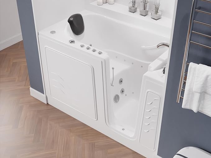 ANZZI Walk-in Tub 30" x 60" Whirlpool & Air Massage Acrylic Right Drain Quick Fill Chromatherapy, Aromatherapy, 32 Jets, ADA Seat, Fast Drain, Heater, Grab Bar, Hand Shower | AMZ3060WIRWD