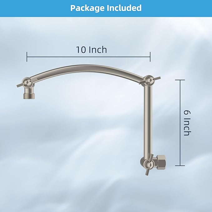 Hibbent All Metal cUPC Certified Rain Shower Head, 12'' High Pressure Rainfall Showerhead with 16" Shower Head Extension Arm, Brass Adjustable Shower Arm Extender, fixed Showerheads, Brushed Nickel