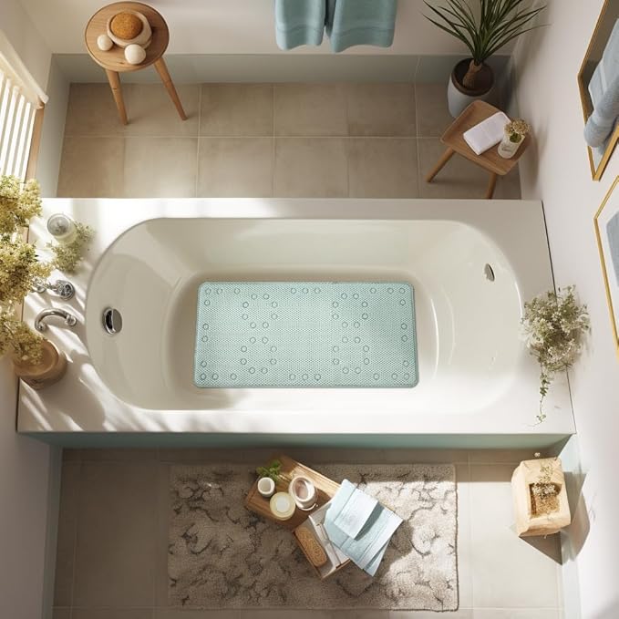 Double Layer Foam Non Slip Bathtub Mat 37x17in, More Comfortable and Thicker Tub Mat Than Ordinary Foam Shower Mat, Bath Mat for Tub with Suction for Comfort and Safety (Cream Green, 36'' x 17'')