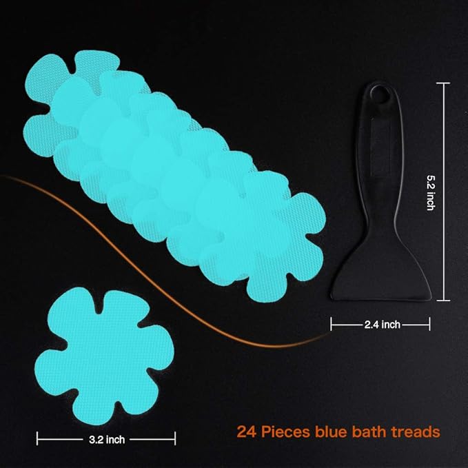 Bathtub Stickers Non-Slip, 24PCS Safety Shower Treads Adhesive Appliques with Premium Scrape (Blue)
