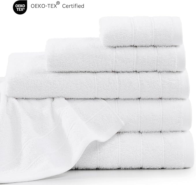 Casa Platino 24 Piece Cotton Towel Set – Ring Spun, Soft & Absorbent Towels, Full Bathroom Set with Bath Sheets, Hand Towels, Gym Towels & Washcloths, Machine Wash Safe – White