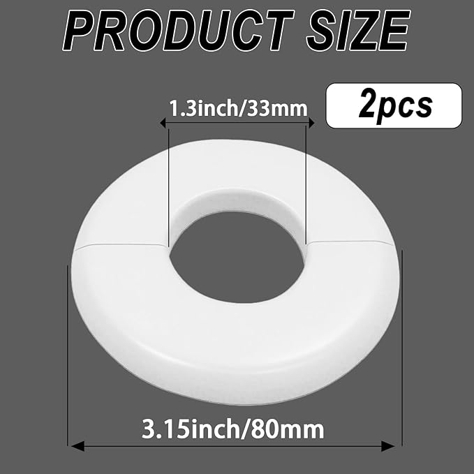 2 Pack Wall Split Flange for 1.3 Inch/33mm OD Pipe ABS Escutcheon Plate Self-Adhesive Round Plumbing Cover Plates for Water Pipe Faucet Decoration, White