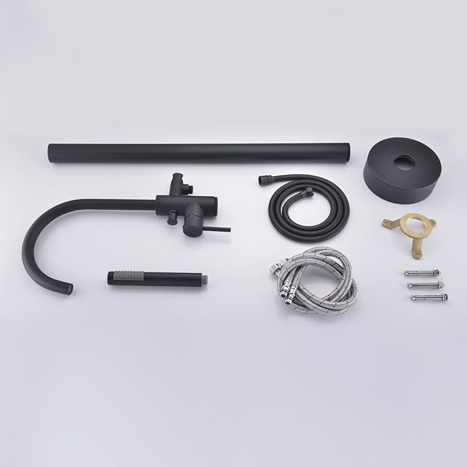 Freestanding Bathtub Faucet Tub Filler Faucets Black Single Handle Floor Mounted with Handheld Shower