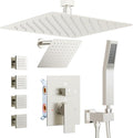 Shower Systems with 4 Body Spray Jets, STARBATH 4 Way 12+6" Rainfall Shower Head with Handheld Combo, Ceiling Mounted Shower Jets System in Wall Shower Faucet Sets Complete, Brushed Nickel