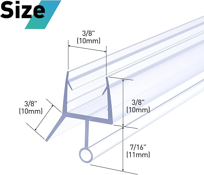 Shower Door Bottom Seal,2 PCS 3/8" X 36" Shower Door Sweep for 3/8 Inch Glass,Frameless Glass Door Seal Strip to Seal 11mm Gap,Stop Shower Leaks and Create a Water Barrier
