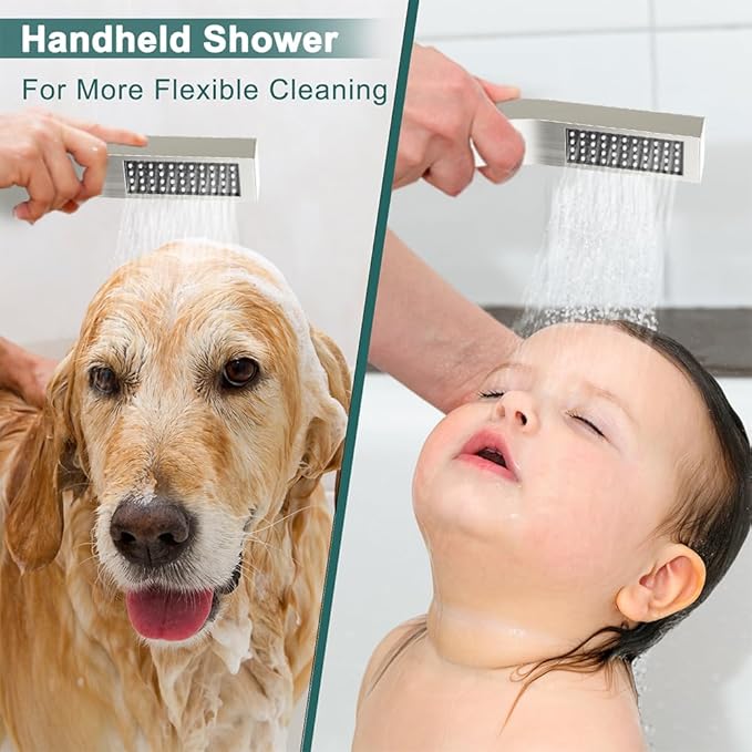 Shower Faucet Set Brushed Nickel Shower System, Starbath 8 inch Rain Shower Head and Handheld Spray Shower Set Complete Wall Mounted,2 Way Pressure Balance Shower Valve and Trim Kit Included