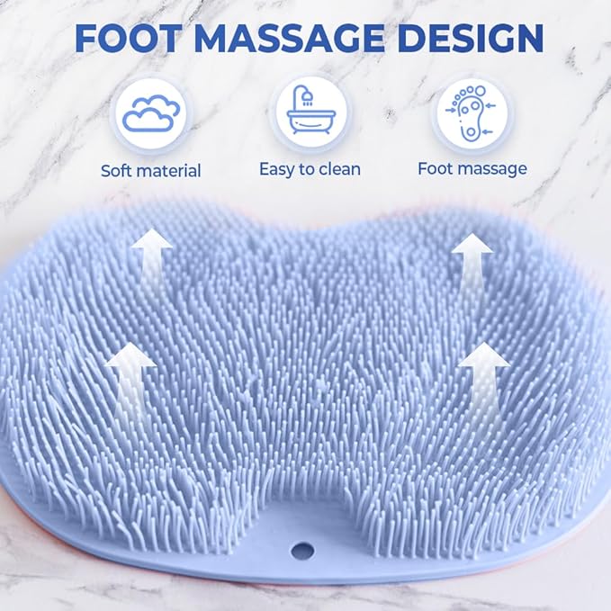 Shower Foot Scrubber Mat with Non-Slip Suction Cups, Non Slip Bathtub and Shower Mat with Suction Cups and Drain Holes, Foot Back Cleaning Pad Back Washer Exfoliating Bath Wash Pad (Green)