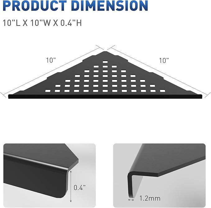 lives Corner Shower Shelf 10" Slot Design Recessed Matte Black Shower Shelves for Tiled Wall, 304 Stainless Steel Corner Shelves for Bathroom, 2 Pack (Square)