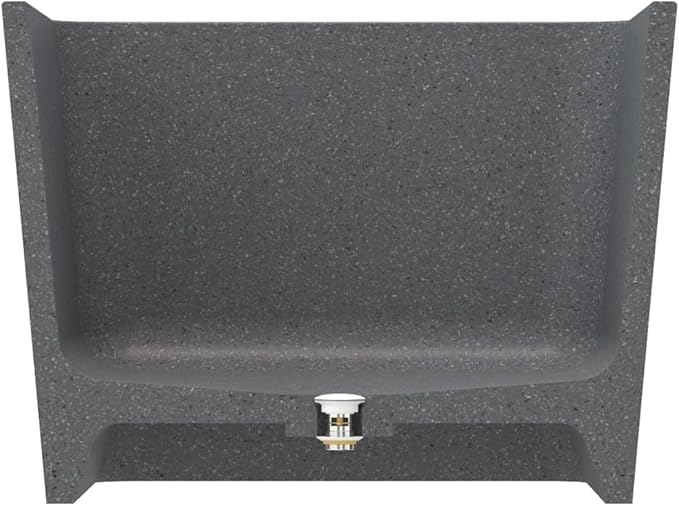 65'' Stone Resin Solid Surface Freestanding Bathtub, Terrazzo Bathtub Soaking Tub，Modern Elegant Design Soaking Stand Alone Tub, Matte Greyish stone, Drain and Overflow Included 009-1650
