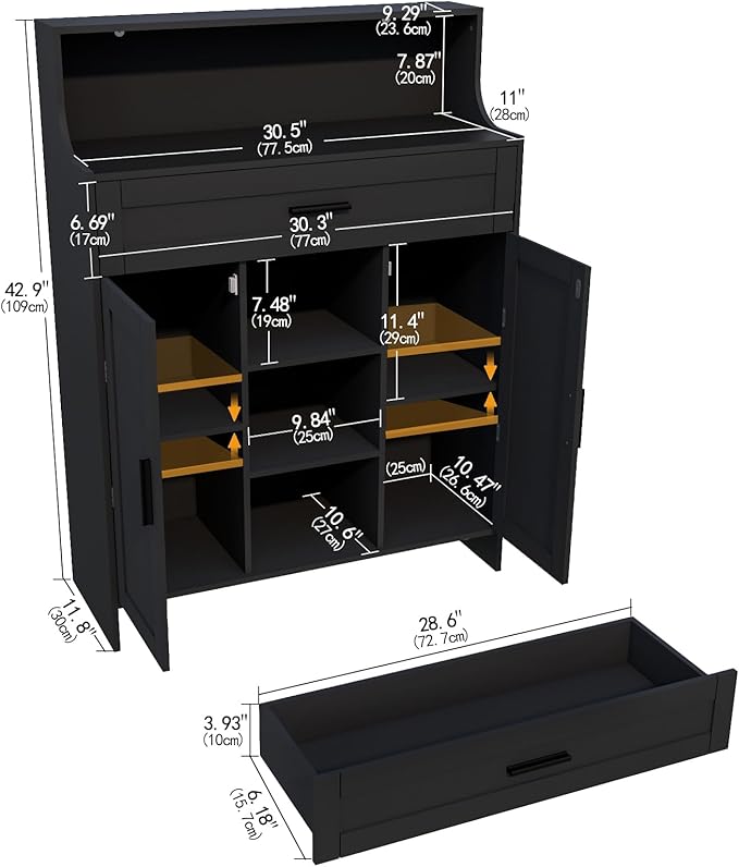Storage Cabinet with Doors and Drawers, Kitchen Storage Cabinet with 1 Large Drawer,2 Doors,and 2 Adjustable Shelves,for Bathroom/Kitchen/Living Room/Entrance Hall (Black)