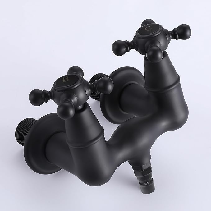 SUMERAIN Vintage Leg Tub Filler 3-3/8-Inch Center Wall Mount Tub Faucet, Cross Handle Matte Black