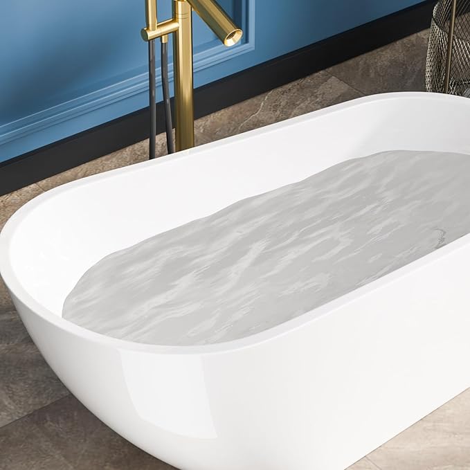 Sarlai 59 Inch Acrylic Freestanding Soaking Bathtub Contemporary Soaking White Tub Stand Alone Ergonomic Bathtub with Chrome Drain and Overflow