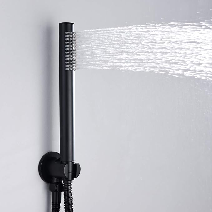 SUMERAIN Wall Mount Bathtub Faucet with Hand Shower,3 Handle Tub Shower Faucet Matte Black High Flow Waterfall Tub Filler