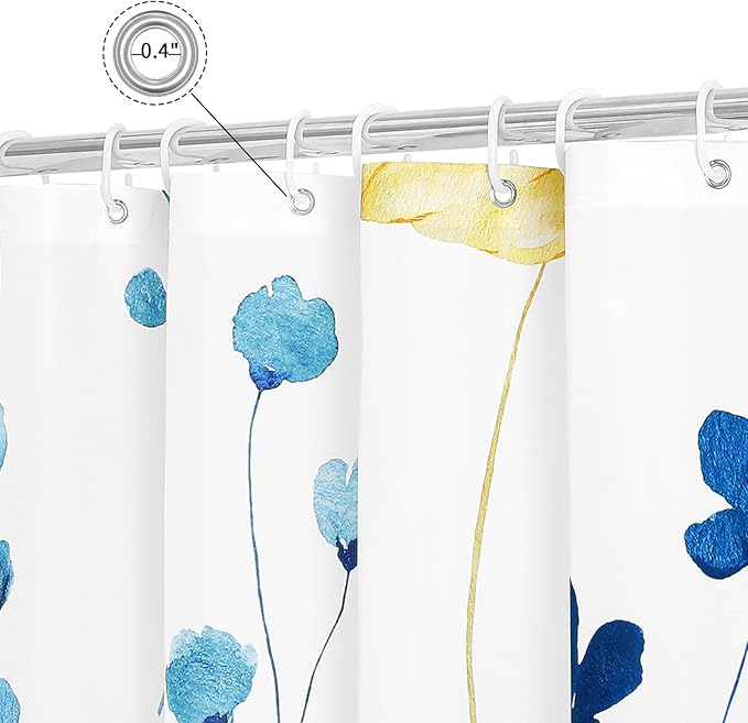 Gibelle Watercolor Floral Shower Curtain, Blue Yellow Flower Shower Curtain for Bathroom, Modern Minimalist Waterproof Fabric Shower Curtain Set 72x72 Inch