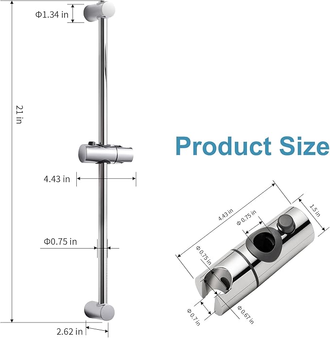 OFFO Shower Slide Bar, 21 in Slide Bar with Adjustable Handheld Shower Head Holder for Bathroom Wall Mounted, Chrome Finish