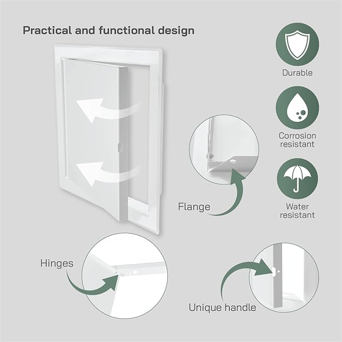 Vent Systems 8'' x 8'' Inch White Metal Access Panel - Easy Access Doors - Access Panel for Drywall, Wall, Electrical and Plumbing Service Door