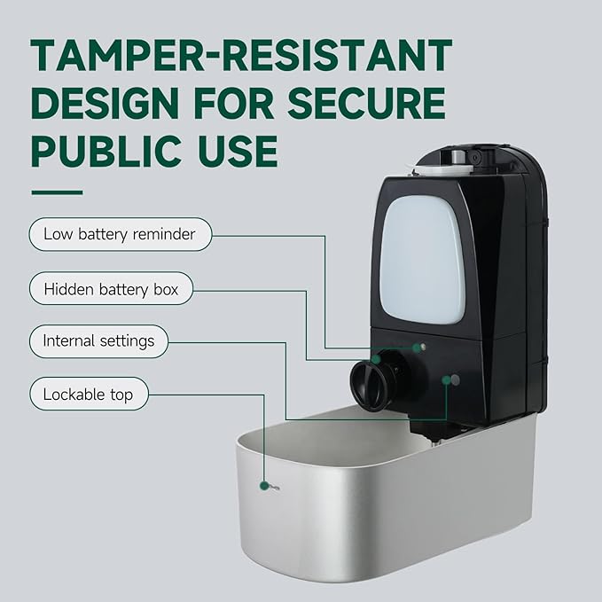Commercial Automatic Soap Dispenser Large 34oz/1000ml Capacity Wall-Mounted Touchless Liquid Dispenser for High-Traffic Restrooms, Offices, Hospitals Model AD1220S Silver
