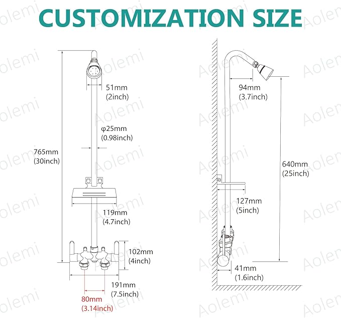 Aolemi Outdoor Shower Fixtures,Outdoor Shower Kit Faucet System 3 Inch Center with Showerhead 2 Handle Exposed Shower with Brass Mix Valve Pipe Downward with Soap Dish Matte Black