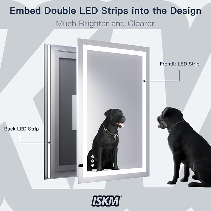 ISKM 96'' x 36'' LED Mirror for Bathroom Lighted Vanity Mirror for Wall Front Lights + Backlit LED Bathroom Mirror Anti-Fog Tempered Glass ETL Listed