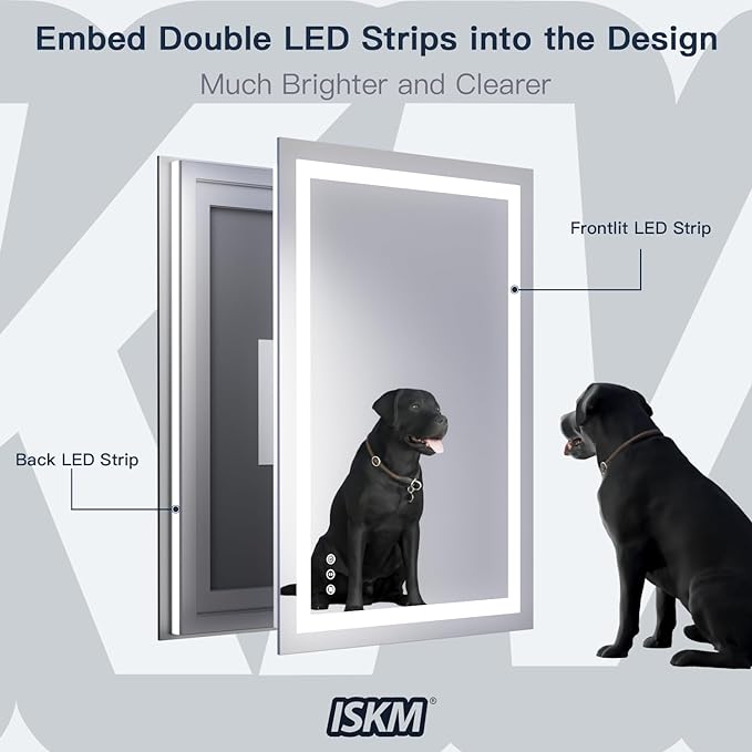 ISKM 55'' x 40'' LED Mirror for Bathroom Lighted Vanity Mirror for Wall Front Lights + Backlit LED Bathroom Mirror Anti-Fog Tempered Glass ETL Listed