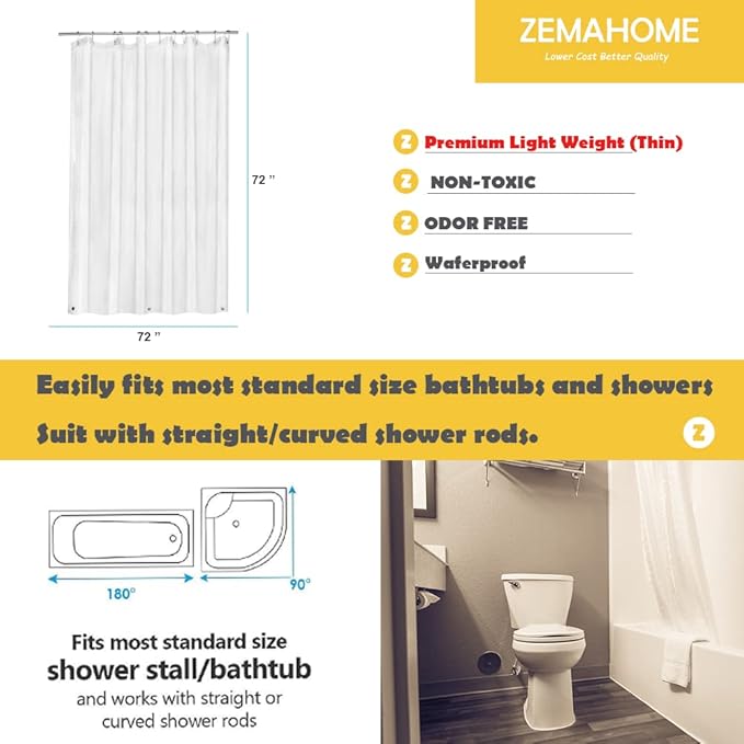 4 Pack PEVA Plastic Shower Curtain Liner Premium Light Weight 72" x 72" Clear Bathroom Shower Showroom Curtain Liner with Rustproof Metal Gromments and Weighted Magnet