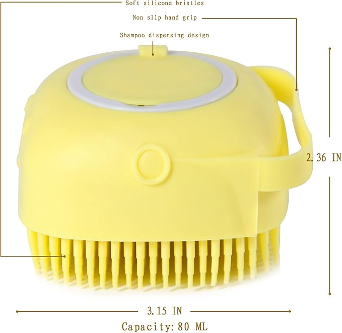 Pet Bath Brush Dog Baths Brush Shampoo Dispenser Soft Silicone Dog Bathing Brushes Dogs Shampoo Brushes scrubbers for Cats and Dogs Shower Brush Grooming (Yellow)