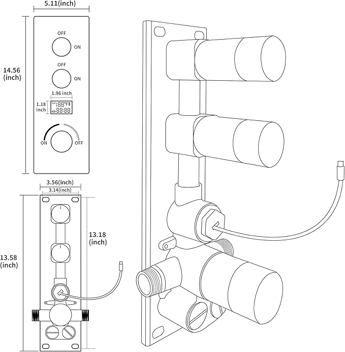 AYIVG Shower Diverter Valve Chrome Solid Brass Pressure Balance Diverter Valve 2 Way Digital Display Diverter Shower Valve Temperature Control Valve with Individual On Off Flow Control Shower Valve