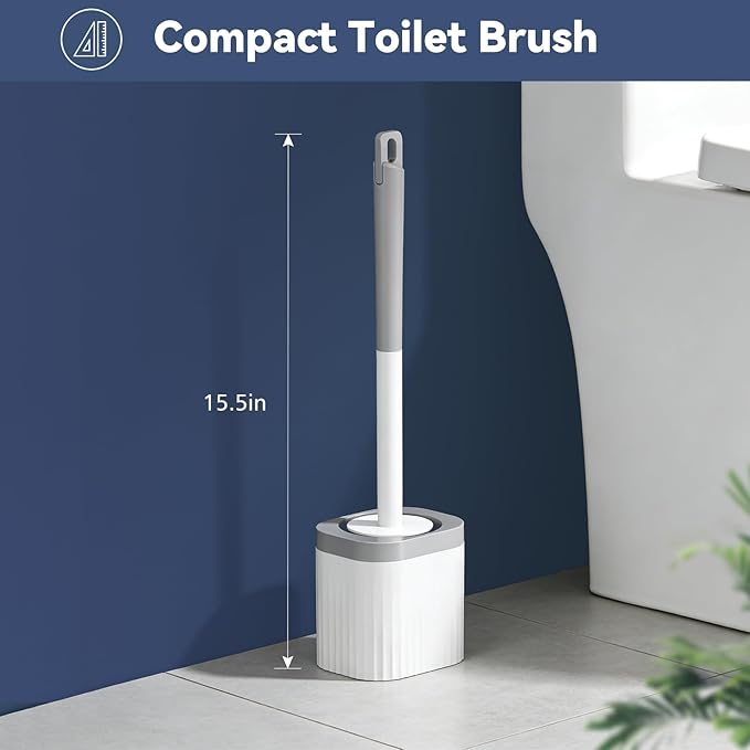 Toilet Brush, 3 Pack Toilet Brush and Holder Set with Nylon Bristles Toilet Bowl Brush Compact Hidden Scrubber Brushes for Bathroom Deep Cleaning, Grey & White