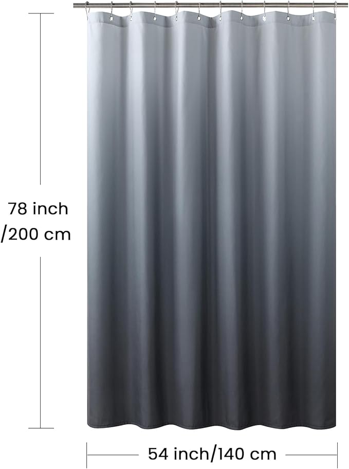 Long Stall Fabric Shower Curtain, Gray Ombre Narrow Cloth Shower Curtains for Bathroom, Modern Bathroom Small Curtains, 54" W x 78" H
