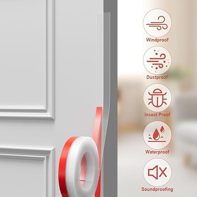 Door Draft Stopper, Silicone Weather Stripping Door Seal Strip, Self-Adhesive Draft Seal Tape for Door Gaps, Soundproof & Energy Saving Weather Seal