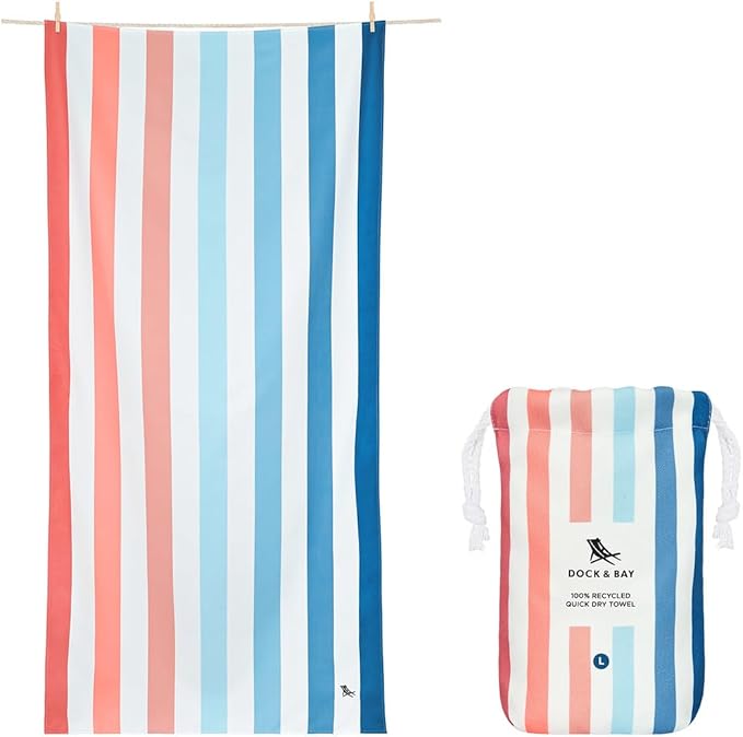 Dock & Bay Beach Towel - Quick Dry, Sand Free - Compact, Lightweight - 100% Recycled - Includes Bag - Summer - Sand to Sea, Extra Large (200x90cm, 78x35)