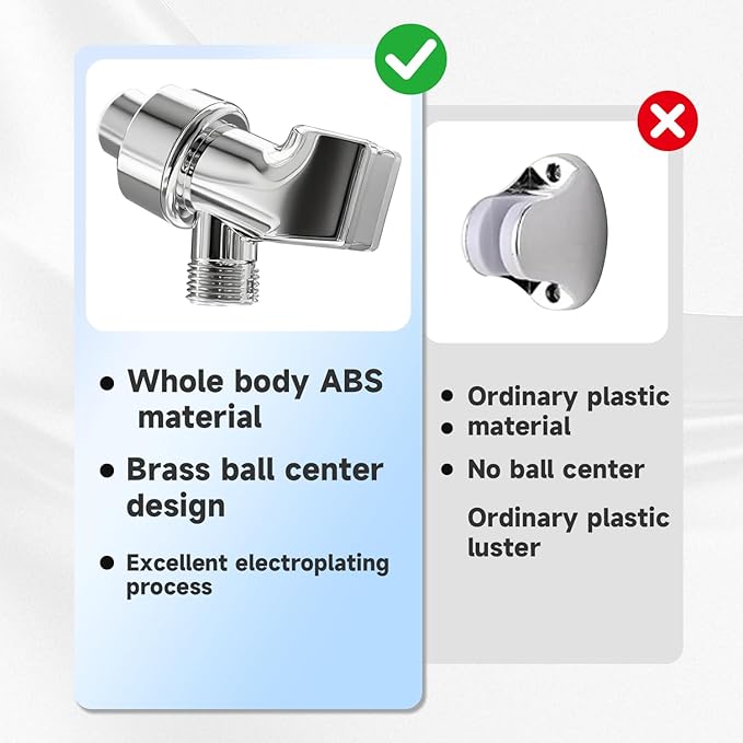 Plastic Shower Head Holder for Hand Held Showerhead Adjustable Shower Arm Mount for Connecting Shower Arm and Shower Hose，Premium ABS Bracket with Stainless Steel Swivel Ball Joint Connect(Chrome)