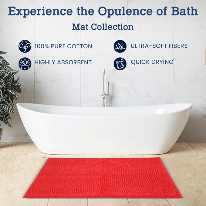 Casa Lino 100% Cotton Bath Mat Set of 2 (NOT A Rug) - 34" x 22" Bathroom Floor Towels - Machine Washable, Soft, Highly Absorbent & Quick Dry Bath Floor Towel (Red)