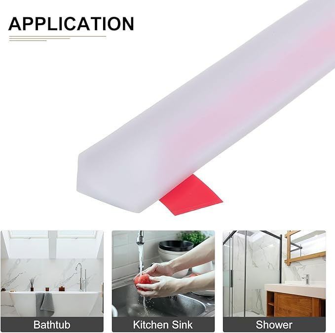 59"x0.8"x0.5" (LxWxH) Collapsible Shower Barrier Stopper - 1 Pack - Good for Bathroom Kitchen - L Shape Water Splash Guard Blocker - White